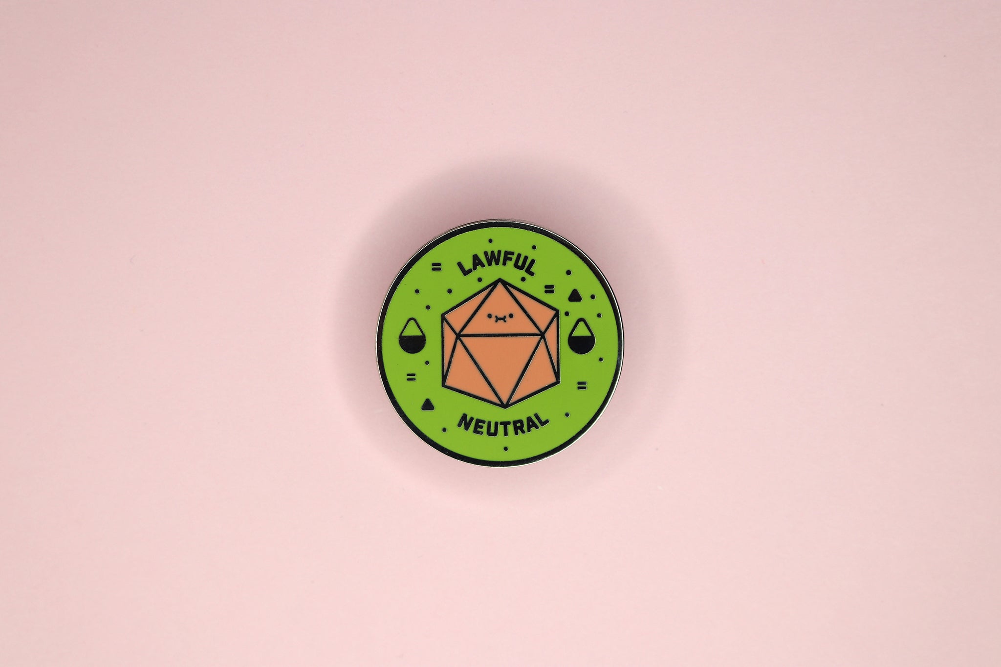 Green and Pink d20 Lawful Neutral Hard Enamel Pin
