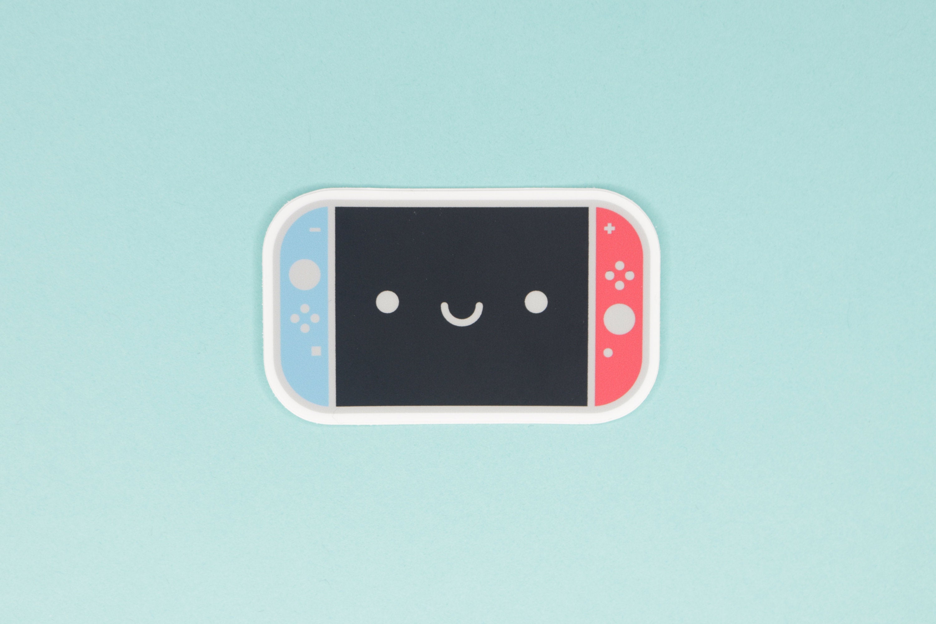 Neon Blue and Neon Red Smiling Switch Sticker on Blue Background