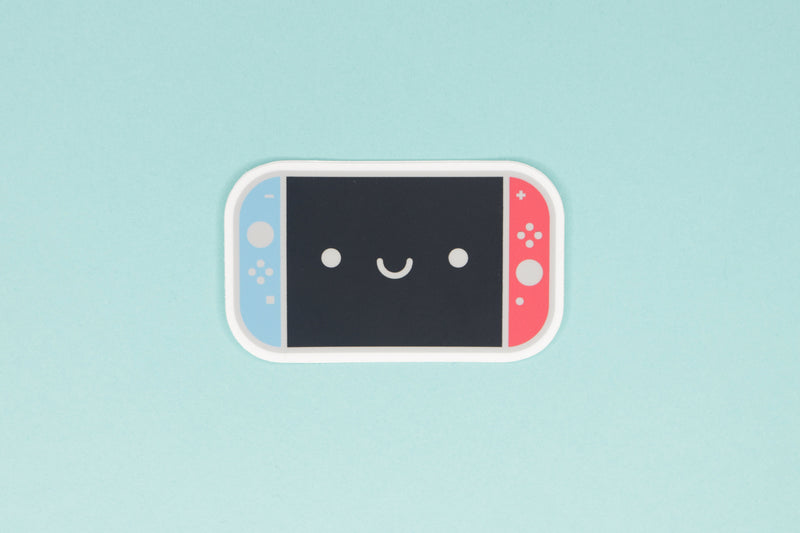 Neon Blue and Neon Red Smiling Switch Sticker on Blue Background