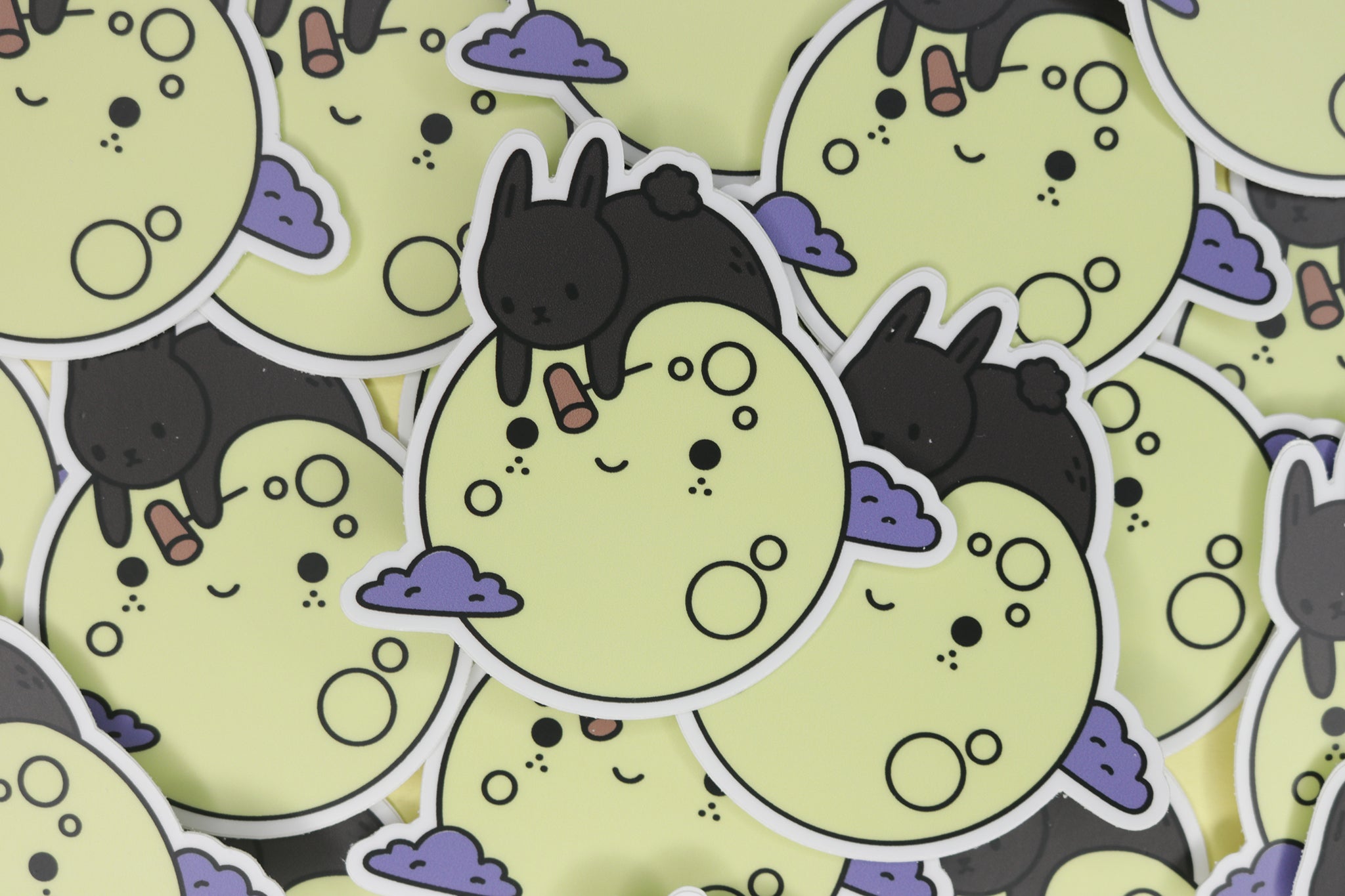 pile of black mochi moon bunny stickers