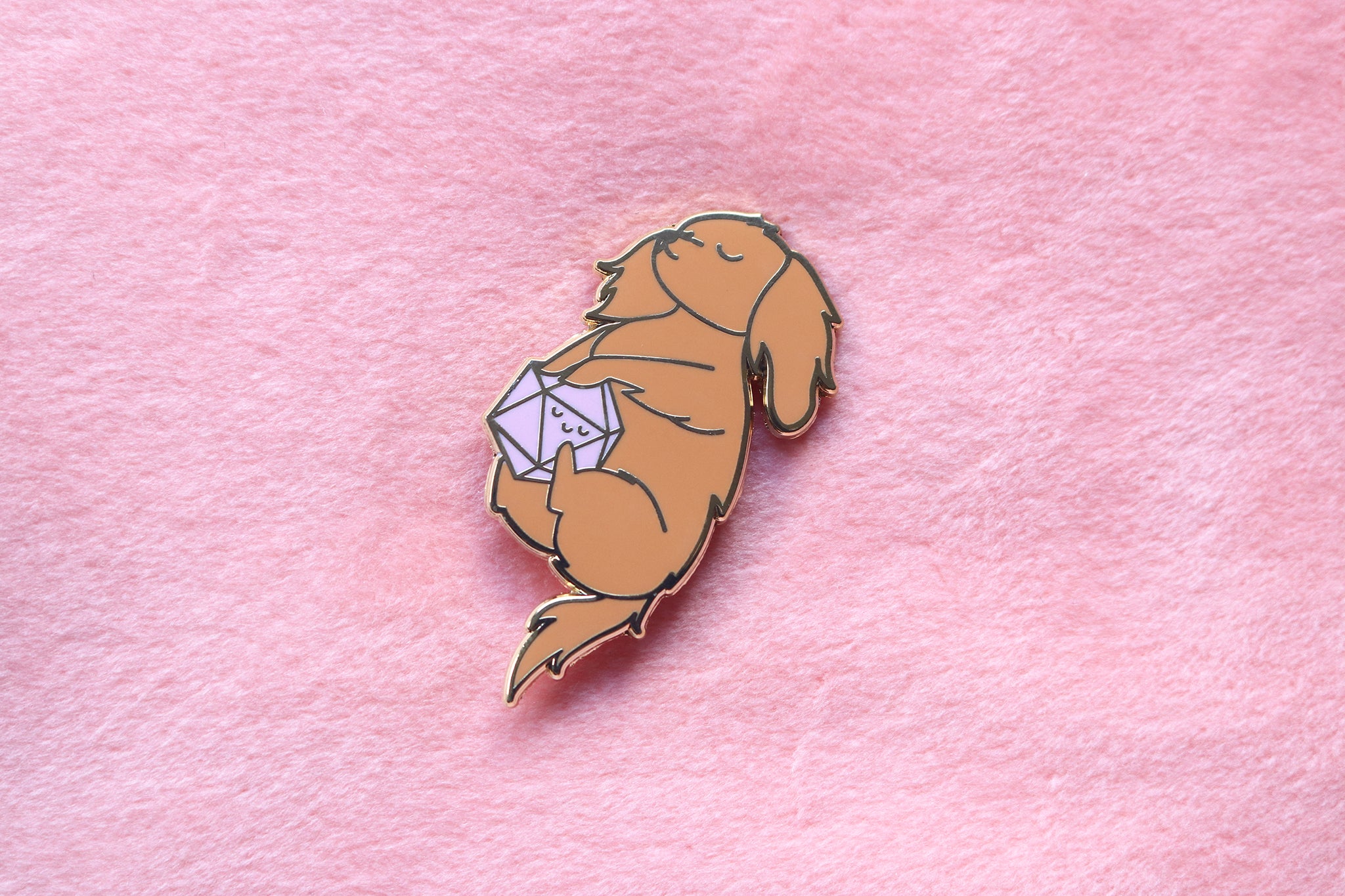 Long Haired Dachshund D20 Dice Buddy Enamel Pin