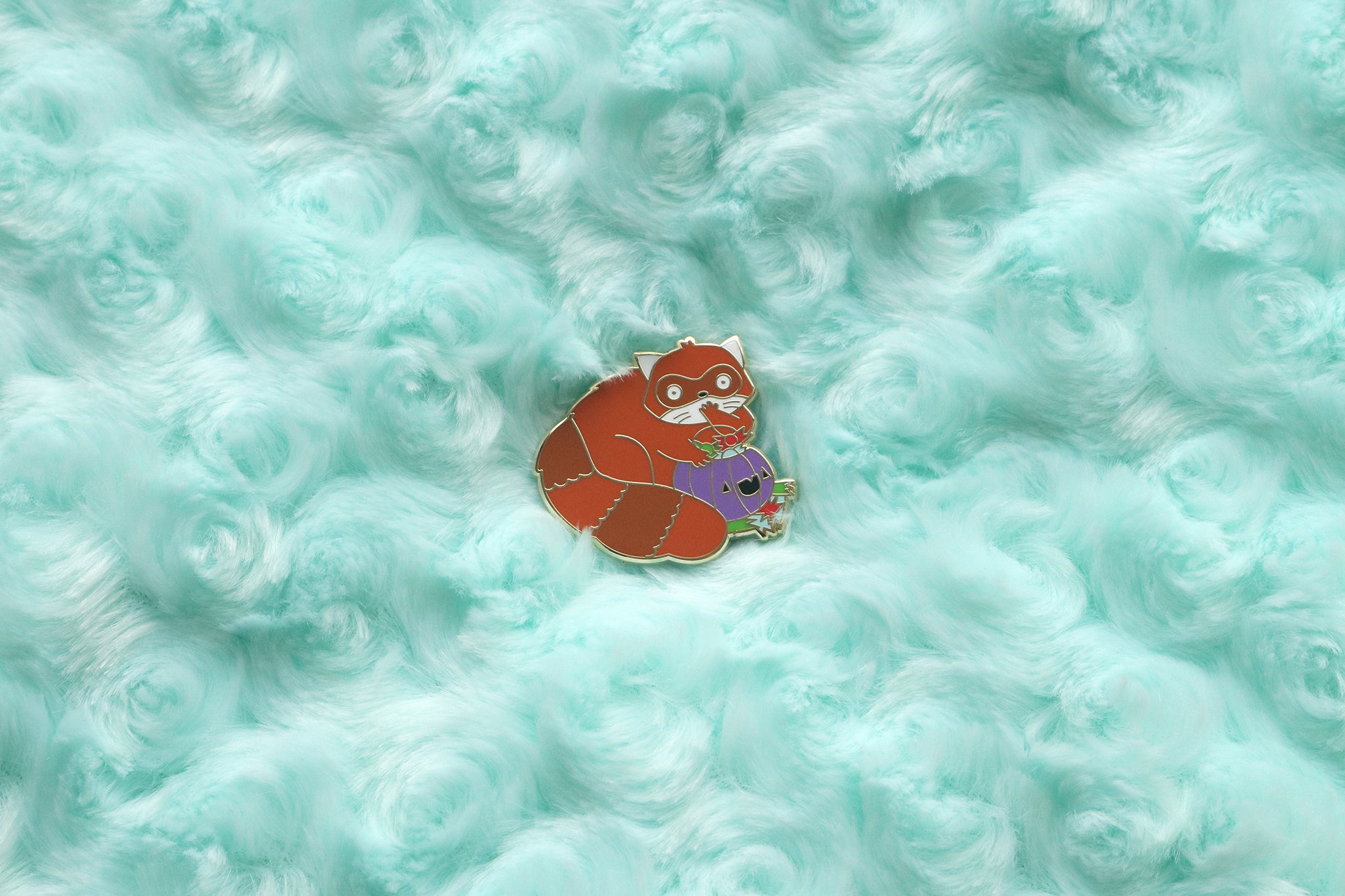 Funny halloween red panda enamel pin