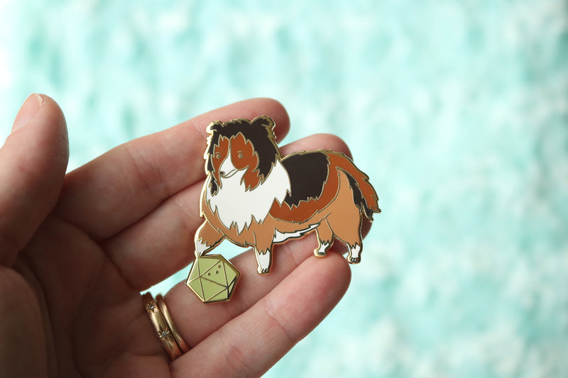 Shetland Sheepdog D20 Dice Buddy Hard Enamel Pin