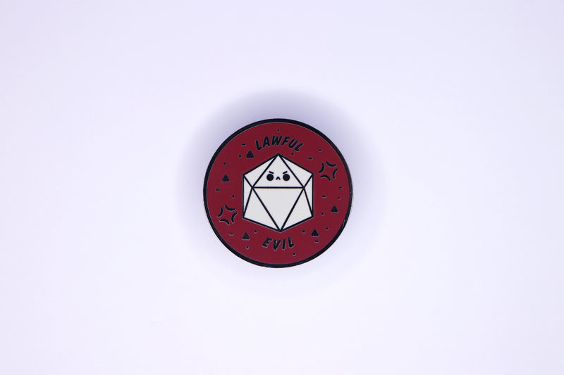 Grey D20 Lawful Evil Enamel Pin