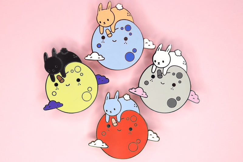Group of Mochi Moon Bunny Hard Enamel Pins