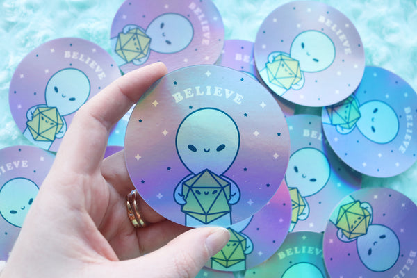 Holographic Alien and D20 Dice Buddy Sticker