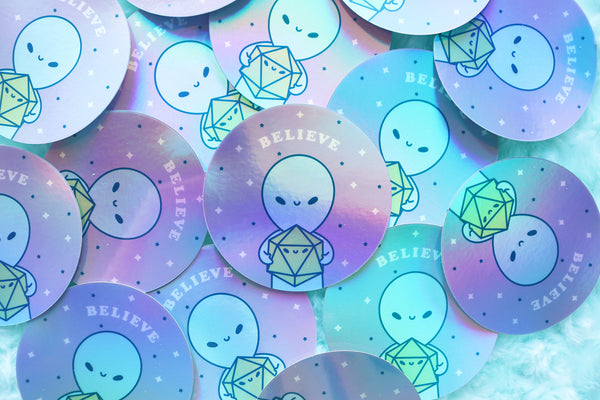 Holographic Alien and D20 Dice Buddy Sticker