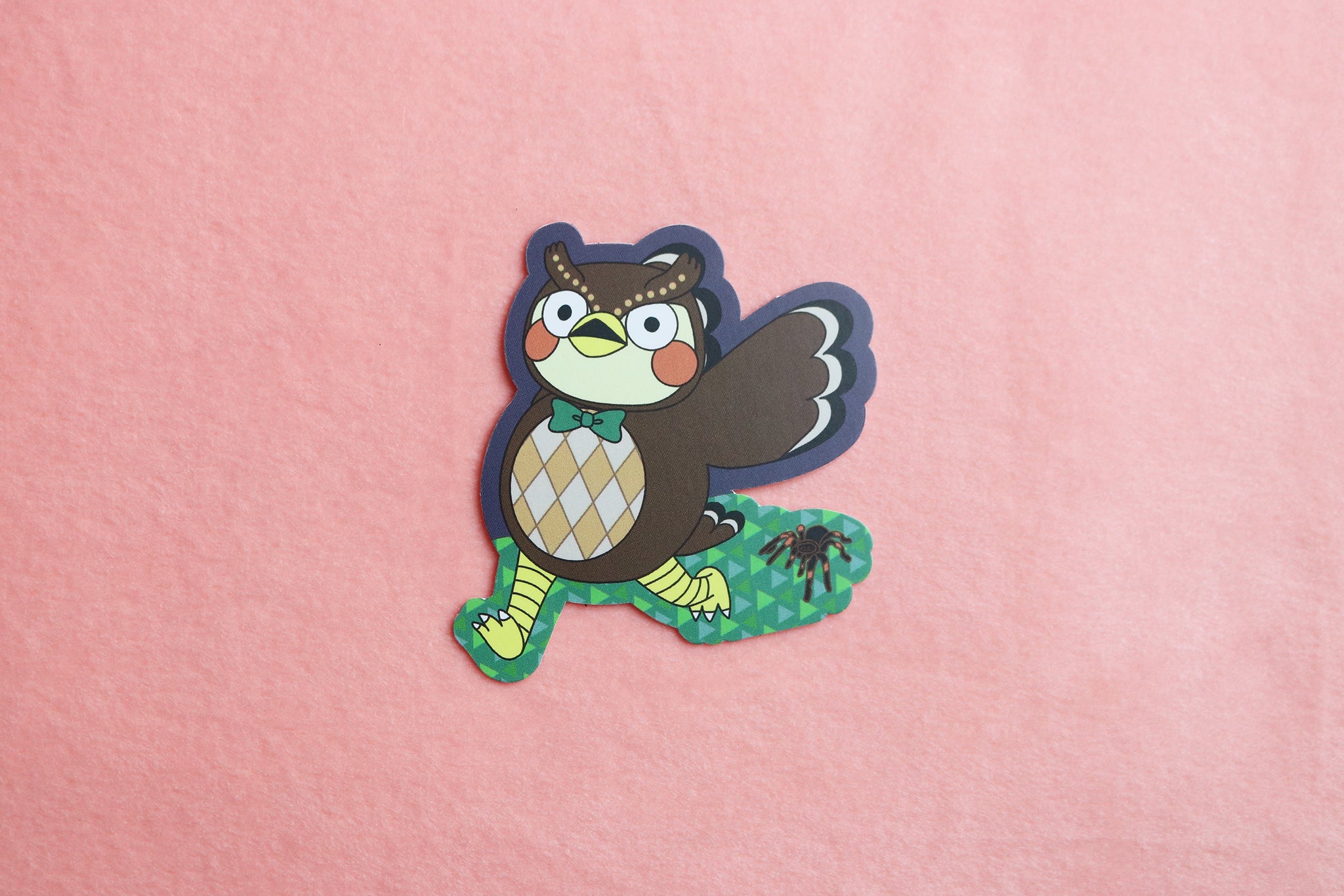 Animal Crossing Blathers Running from Tarantula Sticker