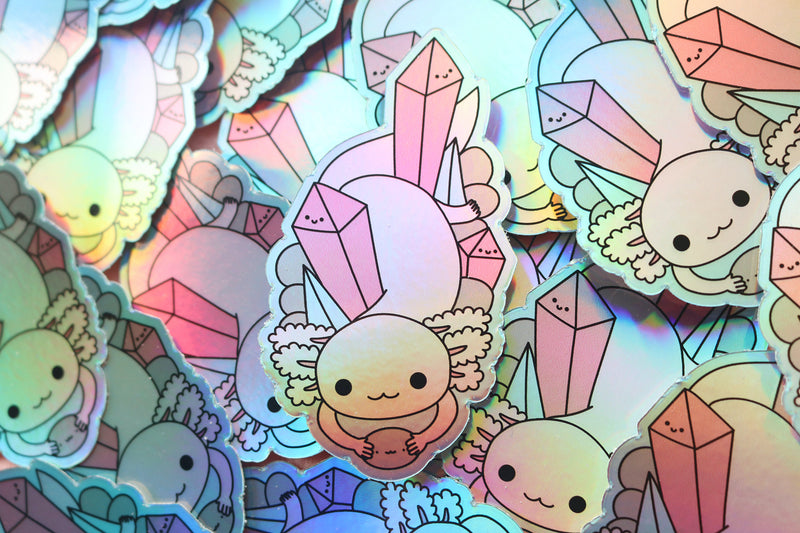 Crystal Axolotl Holographic Vinyl Sticker