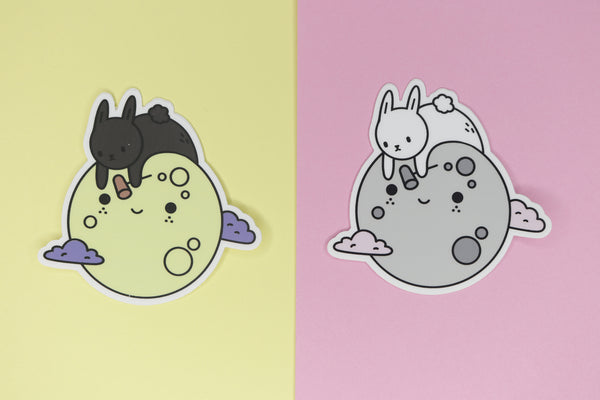 black and white mochi moon bunny stickers