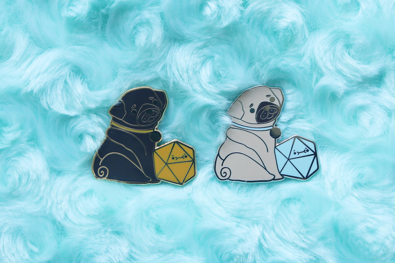 Pug D20 Dice Buddy Enamel Pin