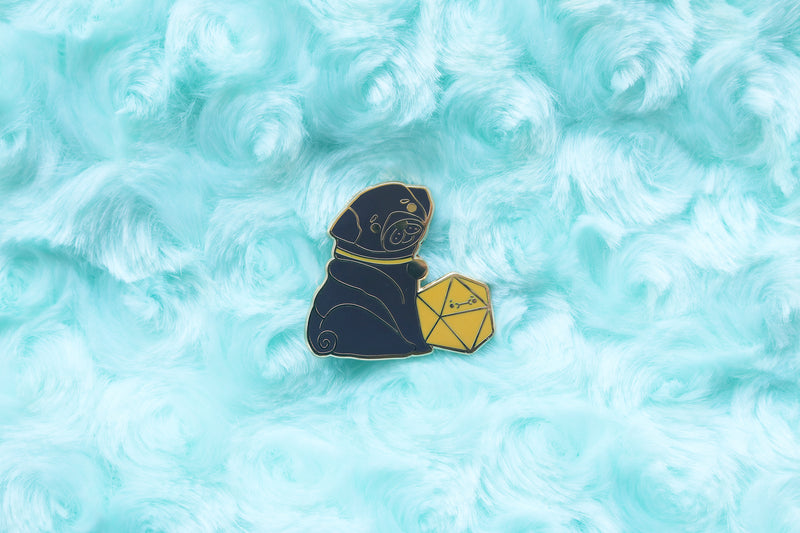 Pug D20 Dice Buddy Enamel Pin