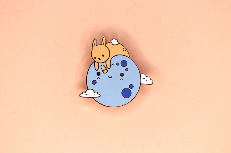 Blue Moon with Orange Bunny Hard Enamel Pin