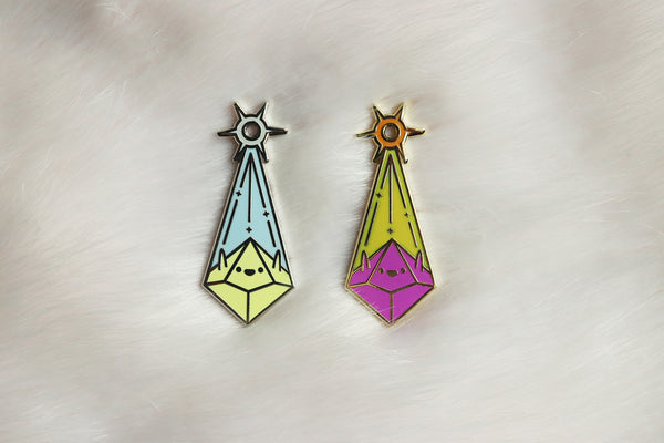 Cleric Enamel Pins on Pink Fur Background