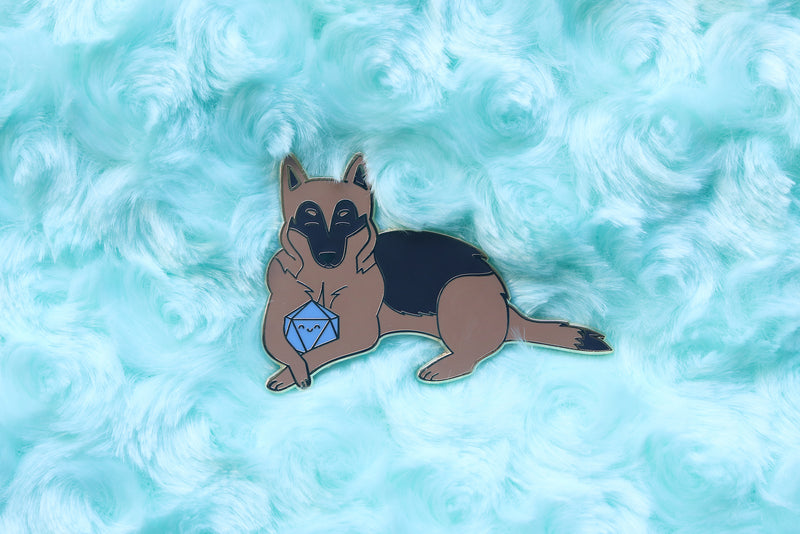 German Shepherd D20 Dice Buddy Enamel Pin