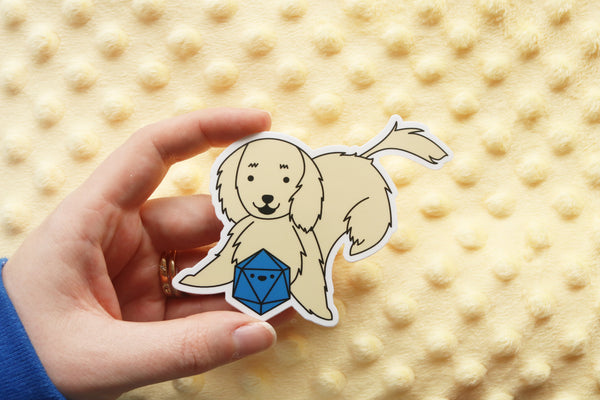 Golden Retriever D20 Dice Buddy Sticker