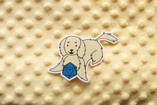 Golden Retriever D20 Dice Buddy Sticker