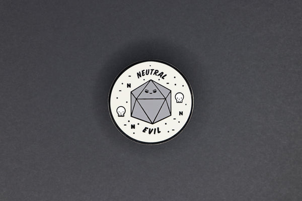 Grey d20 Neutral Evil Hard Enamel Pin