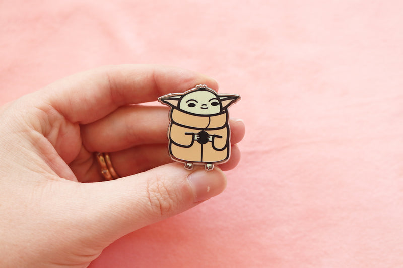 Hand Holding Baby Yoda Enamel Pin for Scale