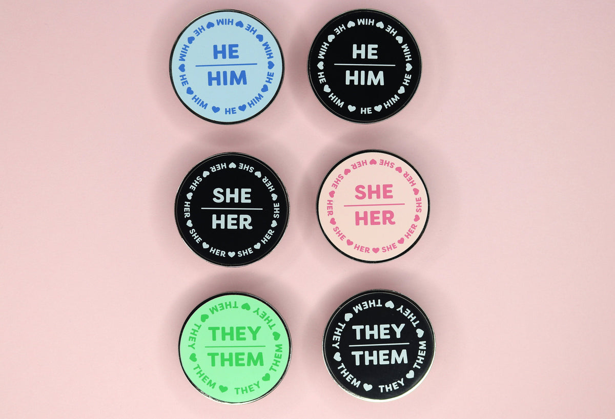 Kawaii Gender Spectrum Pronoun Hard Enamel Pins by Dbl Feature