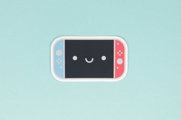 Neon Blue and Neon Red Smiling Switch Sticker on Blue Background