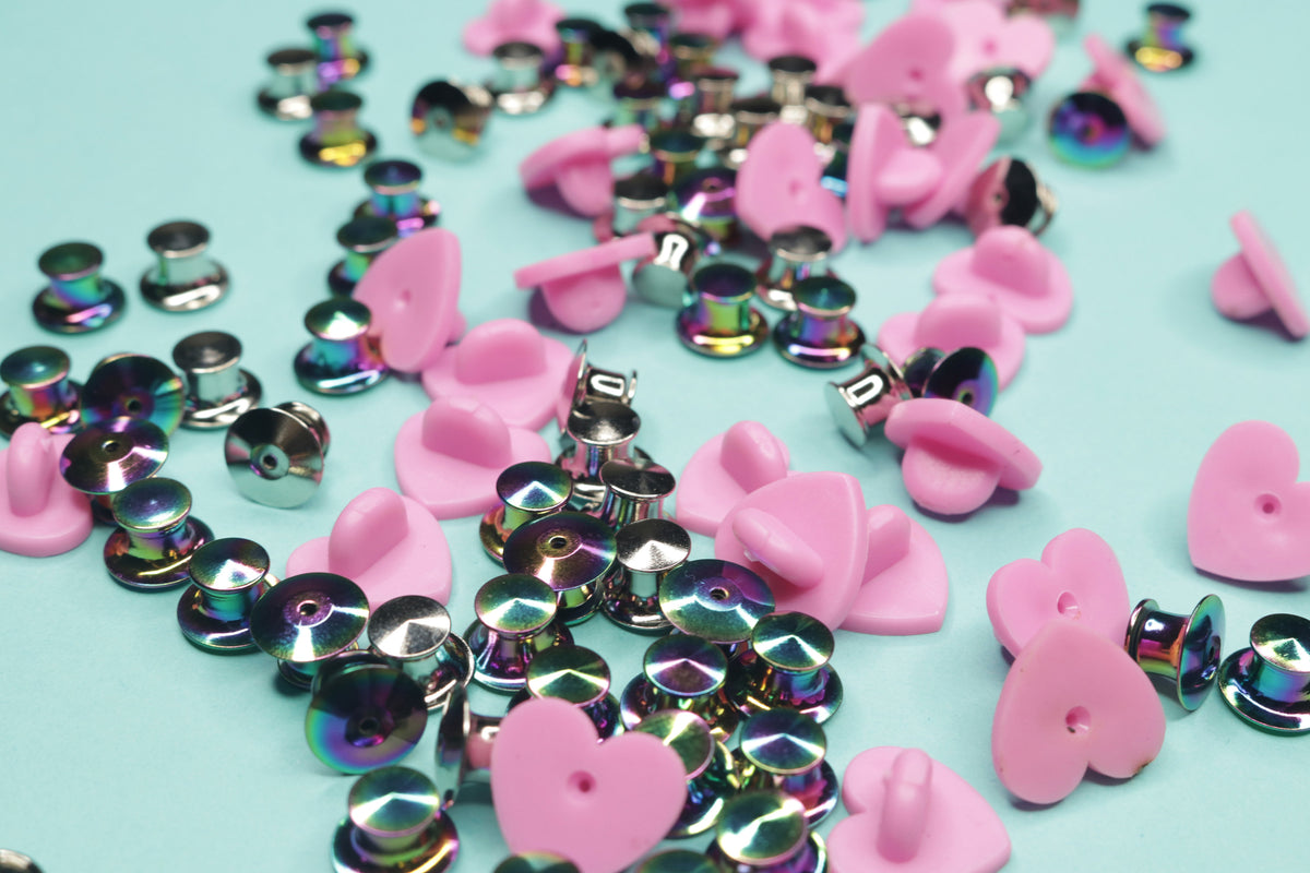 Heart Shaped Rubber and Metal Locking Pin Backs by Dbl Feature