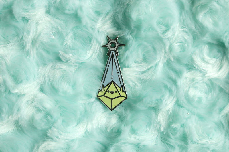 Blue and Lime Cleric Pin on Blue Fur Background