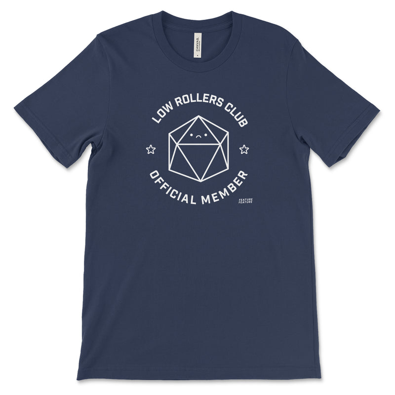 Navy Blue Low Rollers Club T-shirt for TTRPG Player