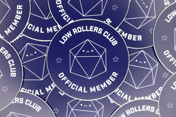 pile of navy blue low rollers club official member stickers