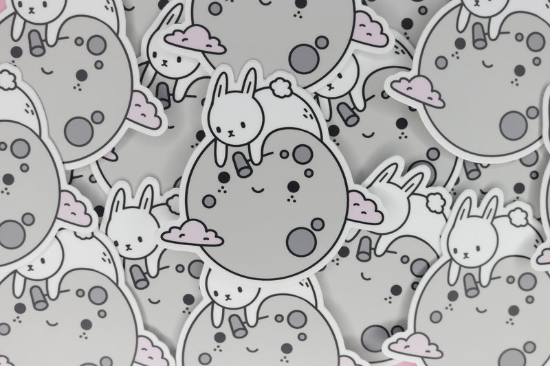 pile of grey mochi moon bunny stickers