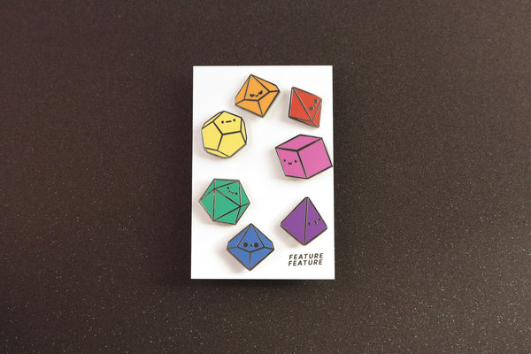 Rainbow Tiny Dice Buddies Hard Enamel Pin Set