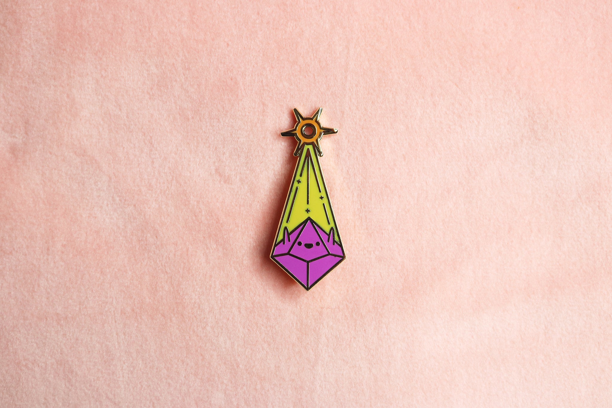 Purple and Yellow Cleric Pin on Pink Background