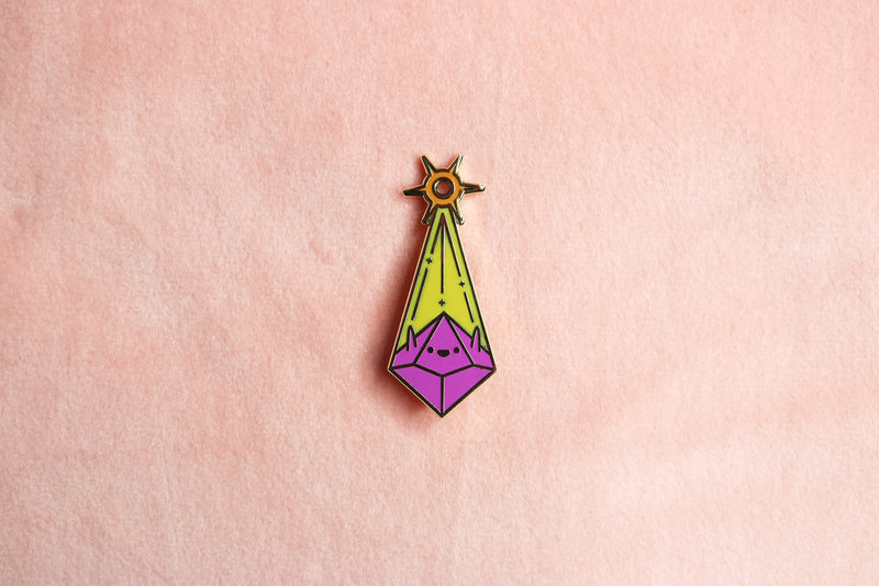Purple and Yellow Cleric Pin on Pink Background