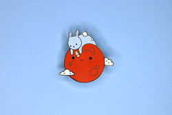 Red Blood Moon with Blue Bunny Hard Enamel Pin