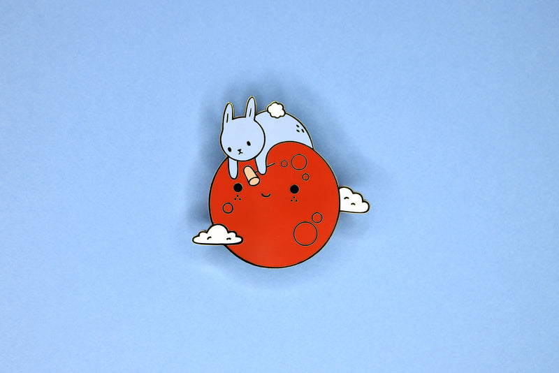 Red Blood Moon with Blue Bunny Hard Enamel Pin