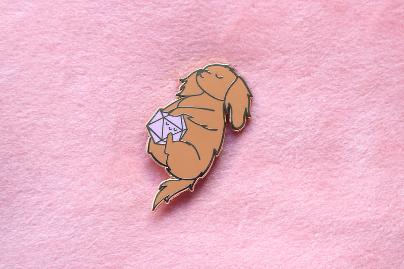 Long Haired Dachshund D20 Dice Buddy Enamel Pin