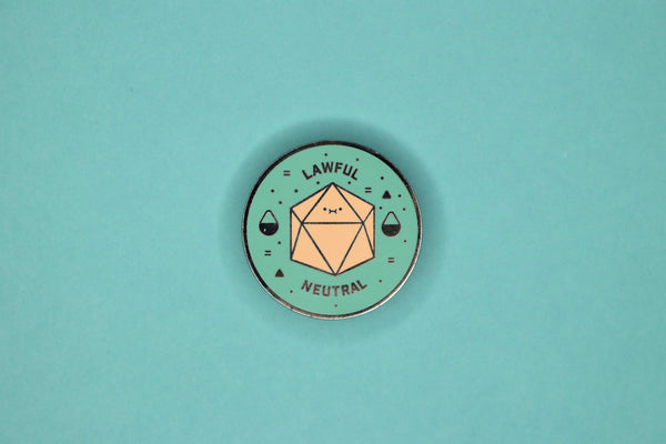 Teal and Peach d20  Lawful Neutral Hard Enamel Pin