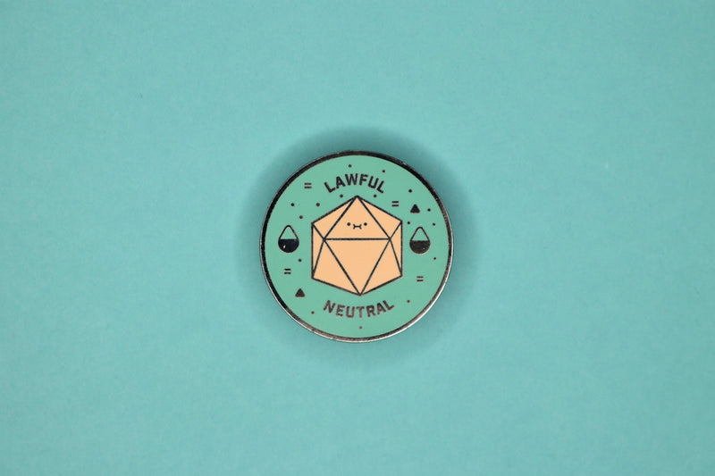 Teal and Peach d20  Lawful Neutral Hard Enamel Pin