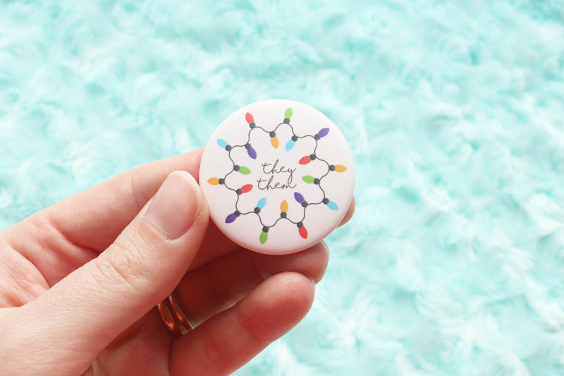 Holiday Lights Gender Spectrum Pronoun Buttons